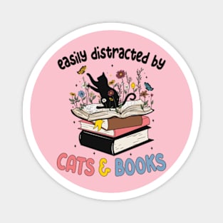 Funny Easily Distracted By Cats And Books Gifts Magnet